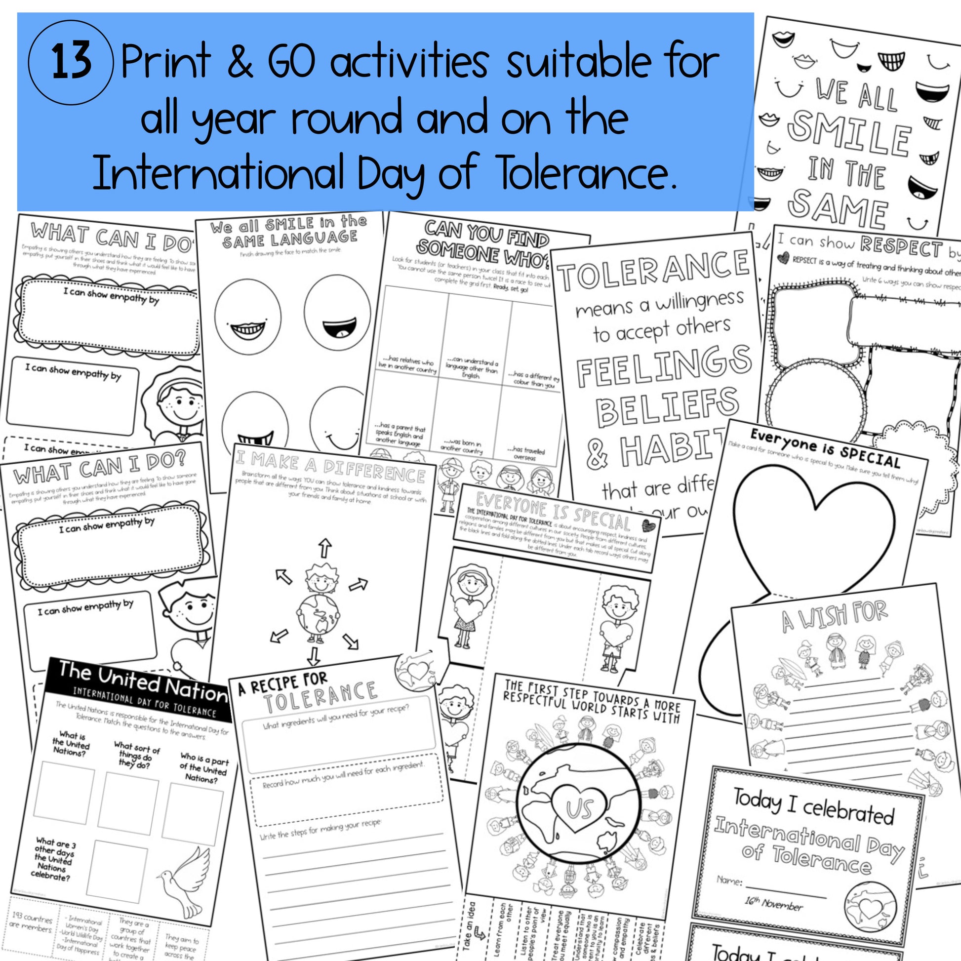 Tolerance & Diversity Activities | International Day for Tolerance SEL | Yr 1-2