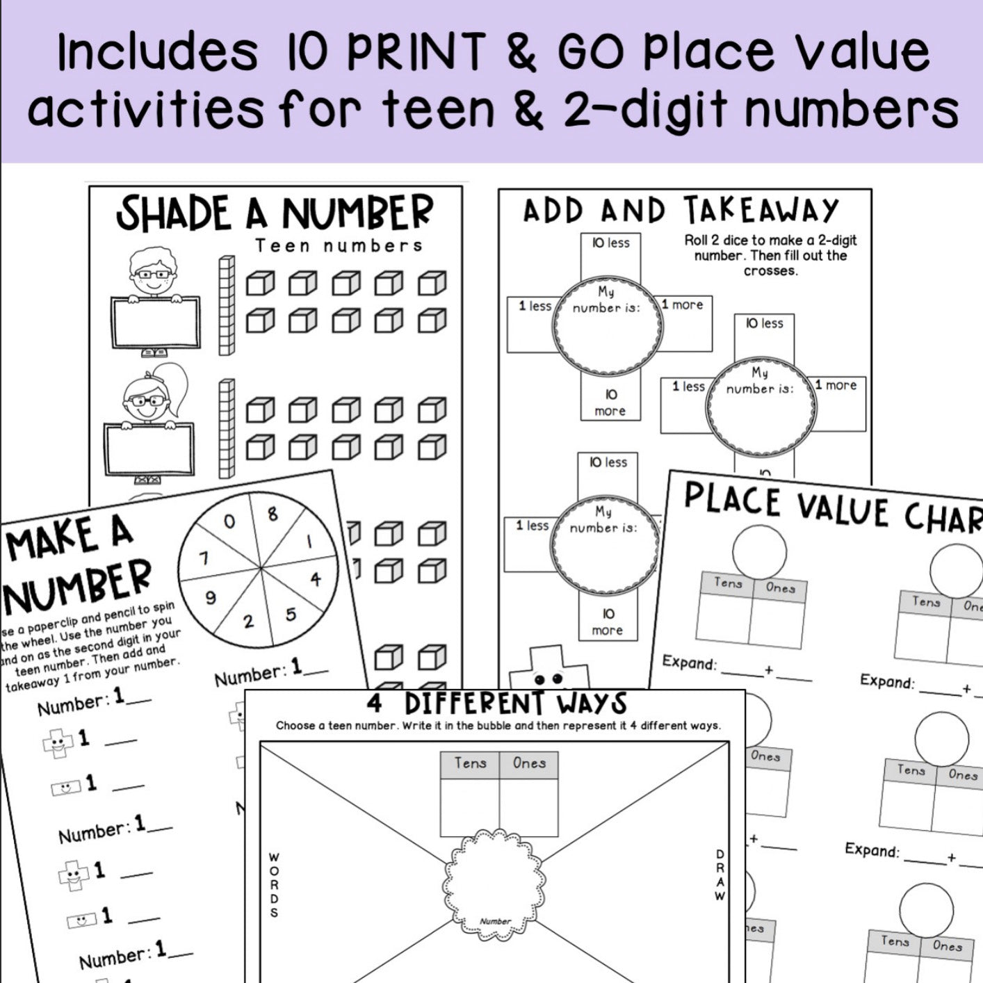 Place Value Worksheets & Games | Differentiated Teen & 2-digit Numbers