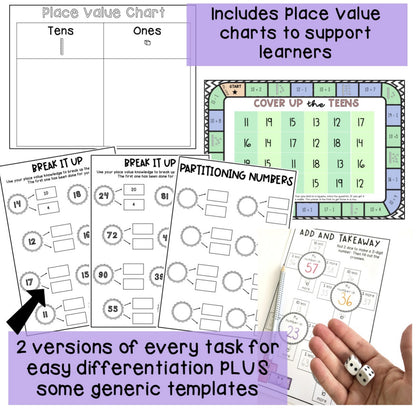 Place Value Worksheets & Games | Differentiated Teen & 2-digit Numbers