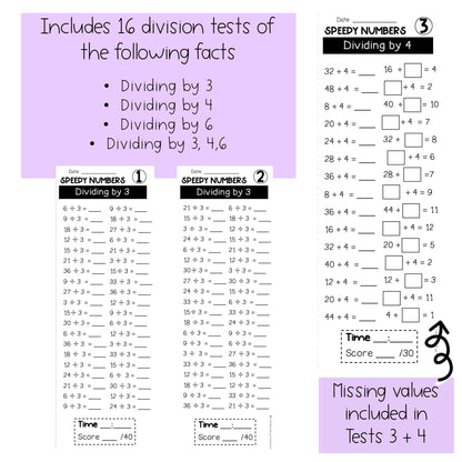 Division Speed Test Booklet | Dividing by 3, 4, 6