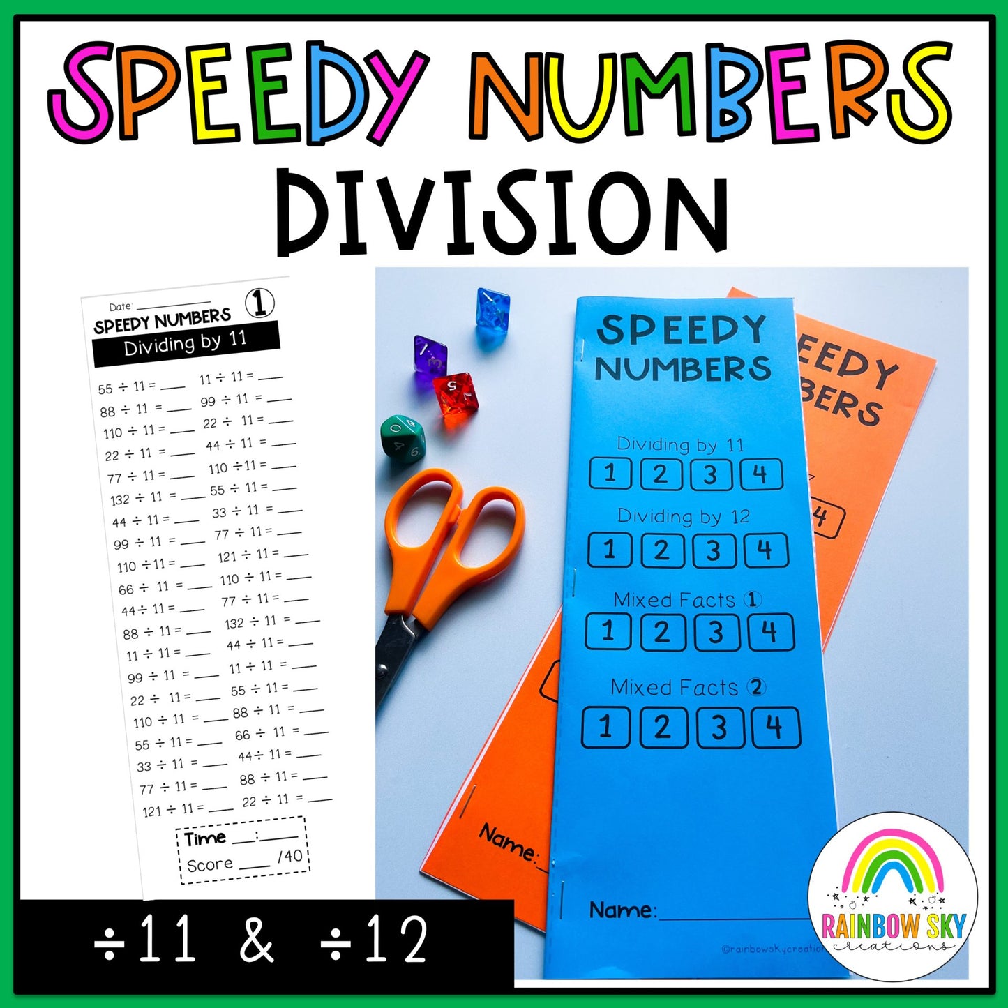 Division Speedy Number Booklet | Dividing by 11, 12, Mixed [Mental Maths]