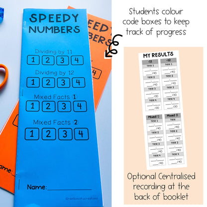 Division Speedy Number Booklet | Dividing by 11, 12, Mixed [Mental Maths]