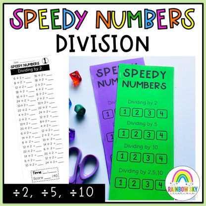 Division Speedy Number Booklet | Dividing by 2, 5, 10