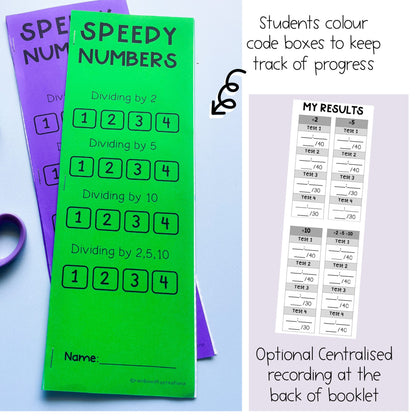 Division Speedy Number Booklet | Dividing by 2, 5, 10