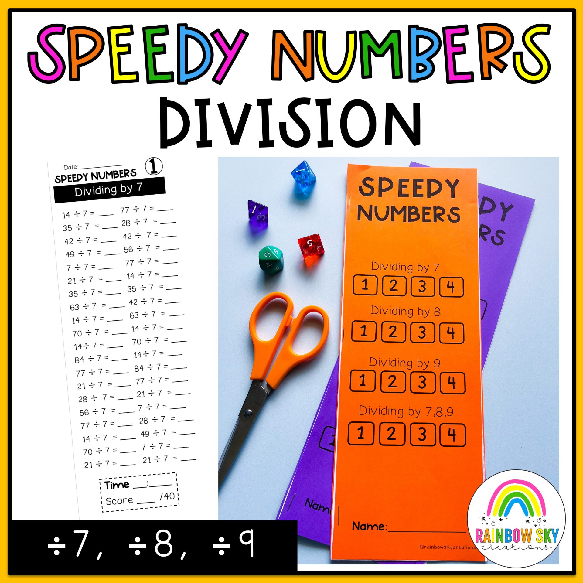 Division Speedy Number Booklet | Dividing by 7, 8, 9