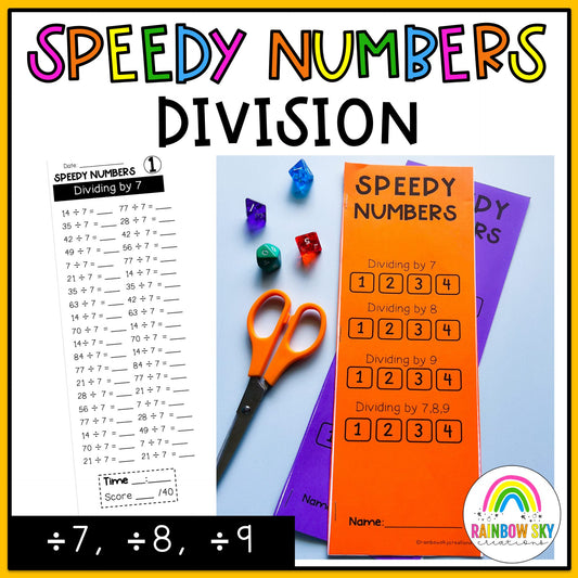 Division Speedy Number Booklet | Dividing by 7, 8, 9