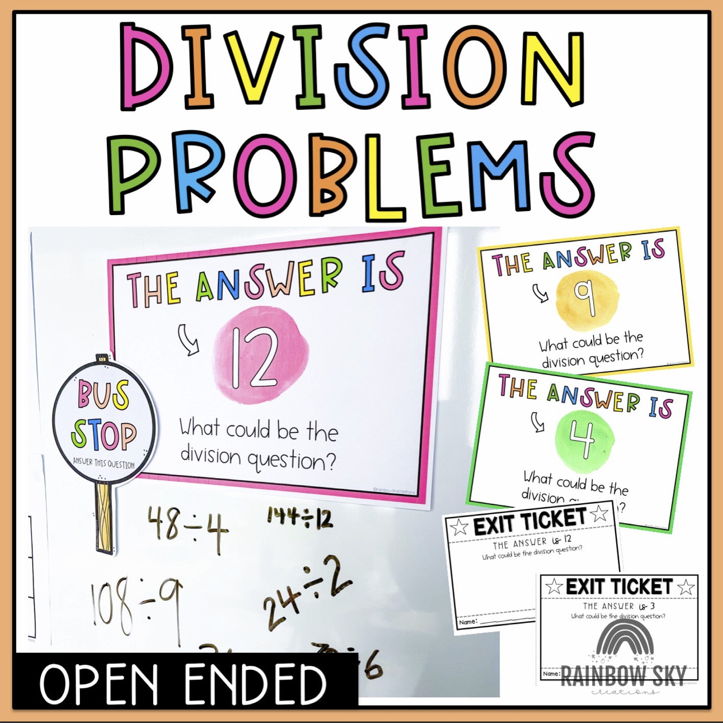 Division Open Ended Problems - Division Fact Math Centres – Rainbow Sky ...