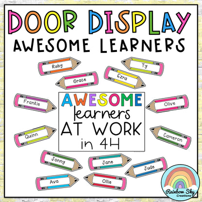 Editable Door Displays | Awesome Learners Door Sign | Rainbow Theme