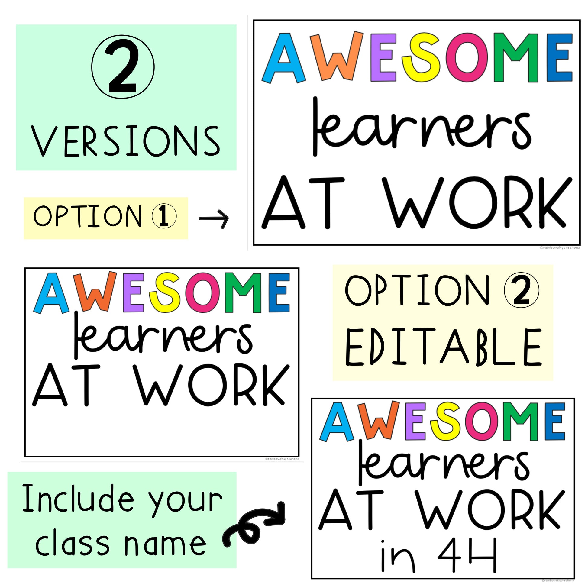 Editable Door Displays | Awesome Learners Door Sign | Rainbow Theme