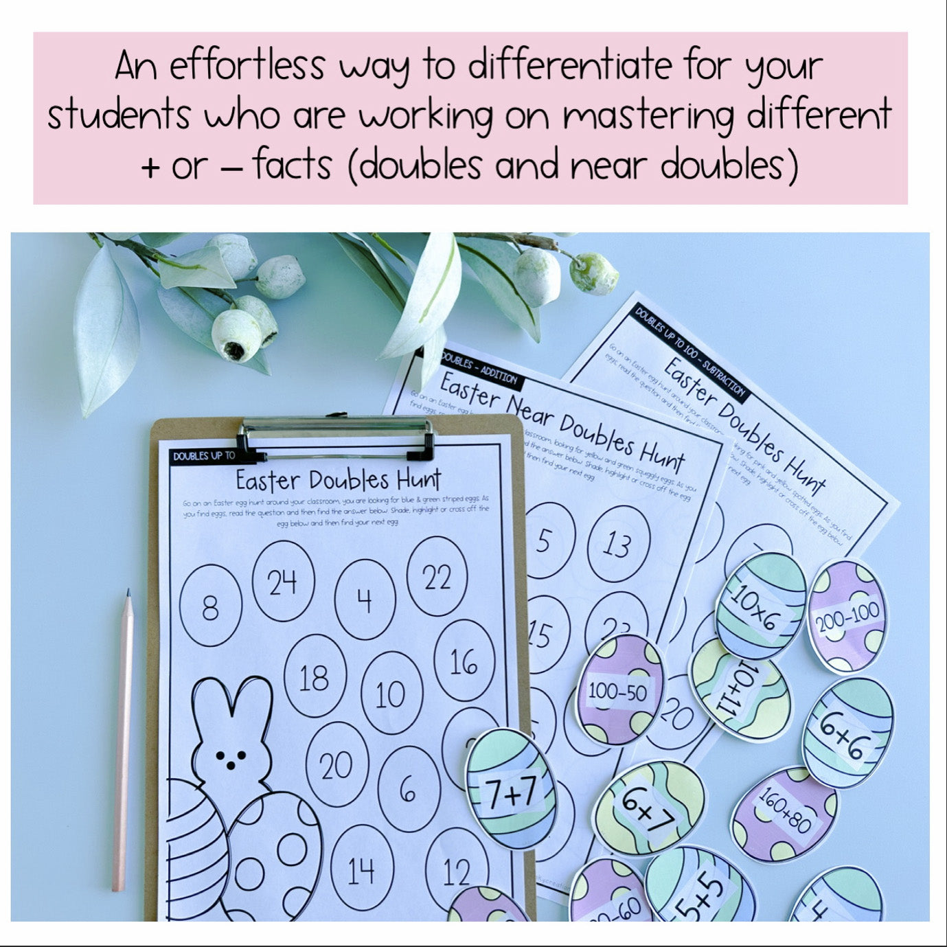 Doubles and Near Doubles Easter Egg Hunt | Easter Addition and Subtraction