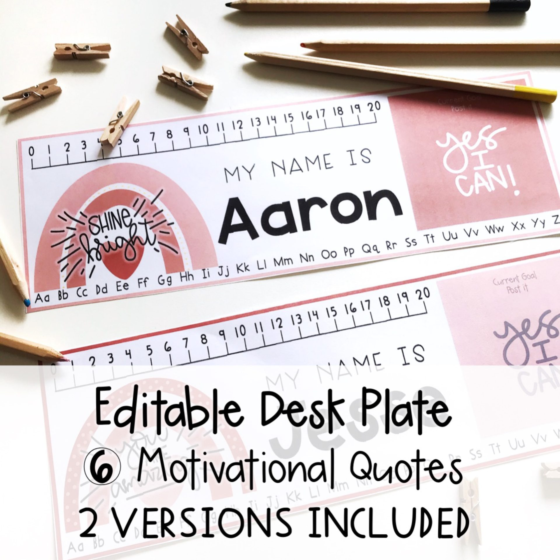 Goal Setting Desk Plates | Desk Name Tags [Natural Blush Rainbow Theme]