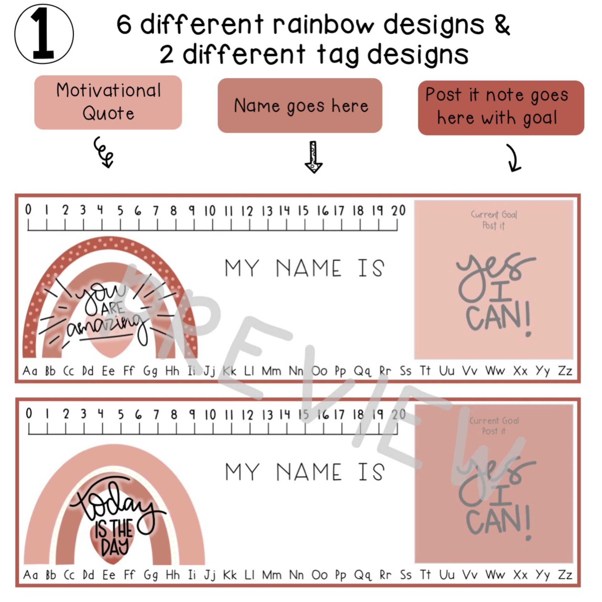 Goal Setting Desk Plates | Desk Name Tags [Natural Blush Rainbow Theme]