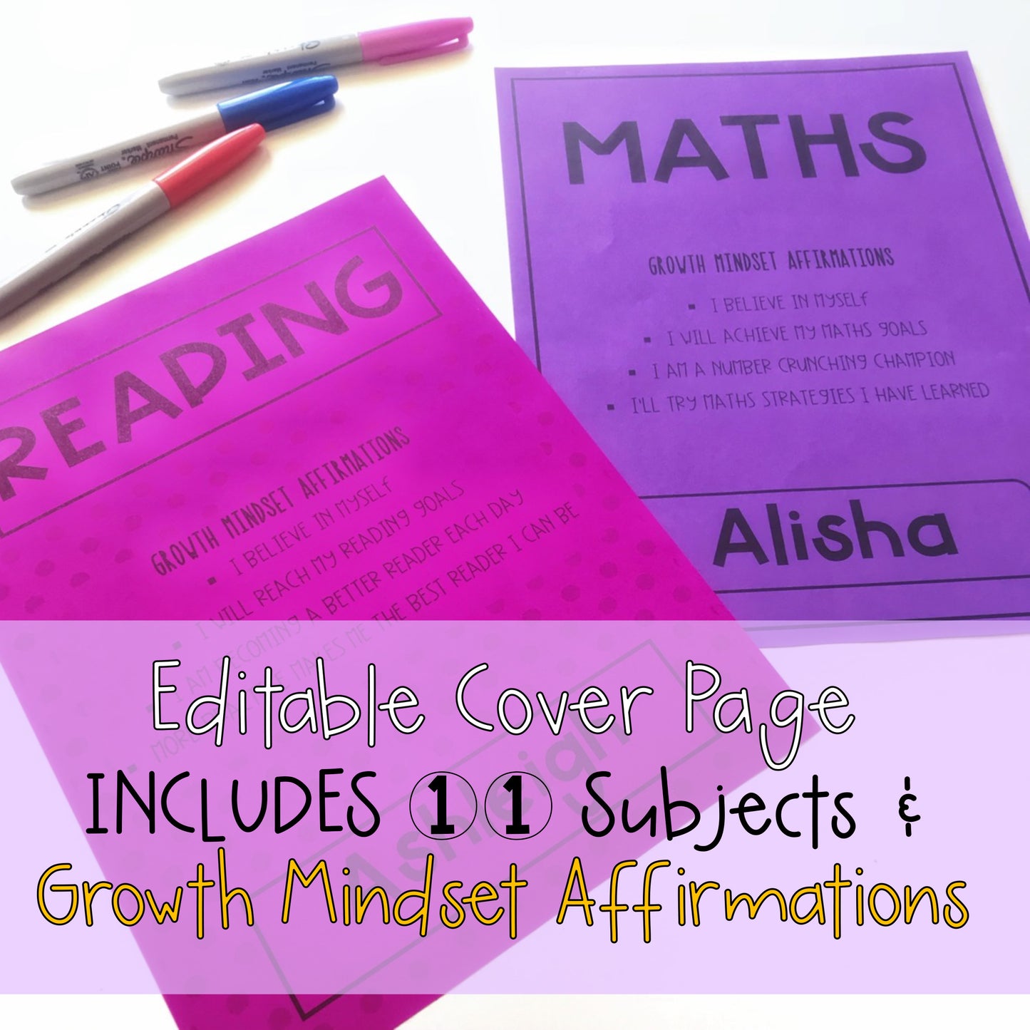 Growth Mindset Editable Book Covers | Editable Subject Page Covers