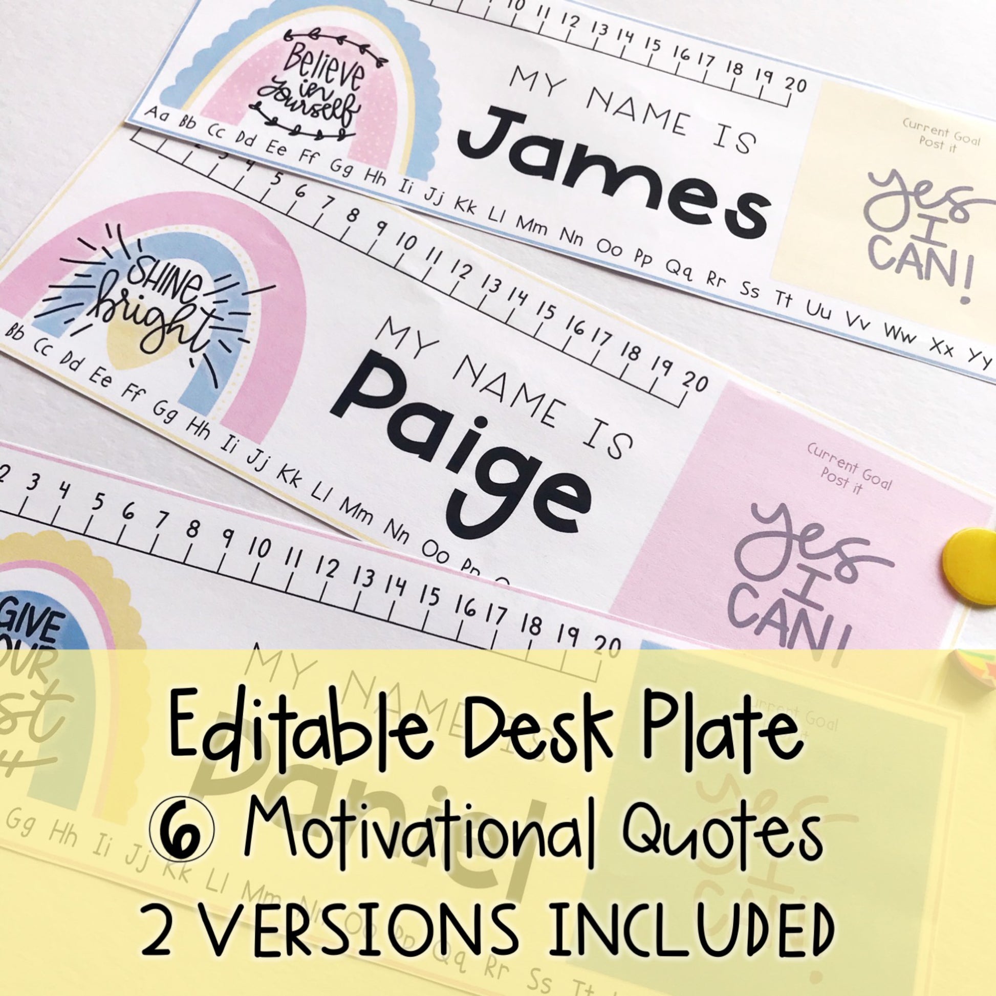 Goal Setting Desk Plates | Desk Name Tags | Pastel Rainbow Theme