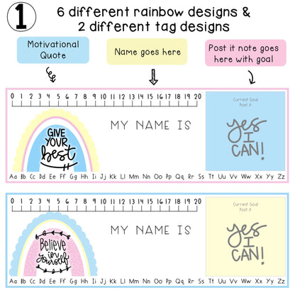 Goal Setting Desk Plates | Desk Name Tags | Pastel Rainbow Theme