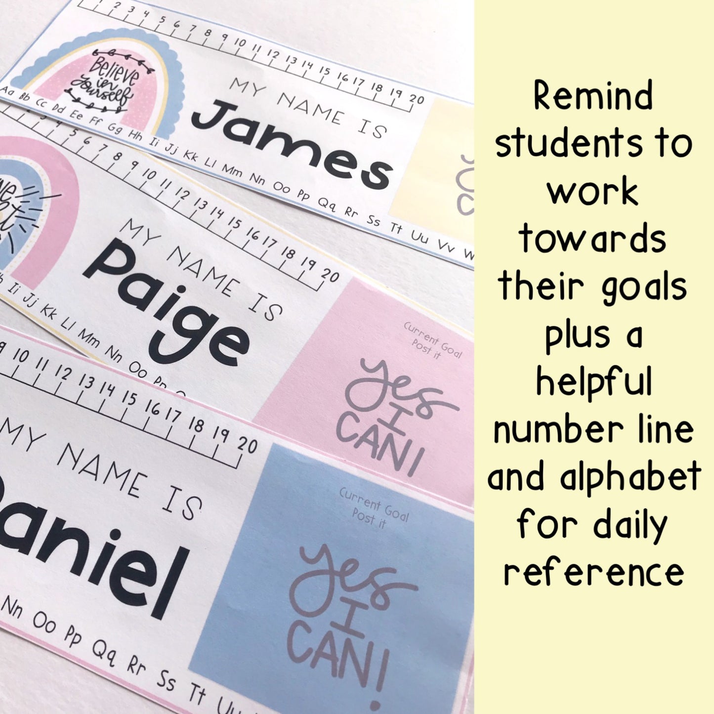 Goal Setting Desk Plates | Desk Name Tags | Pastel Rainbow Theme