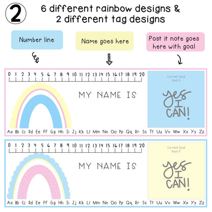 Goal Setting Desk Plates | Desk Name Tags | Pastel Rainbow Theme