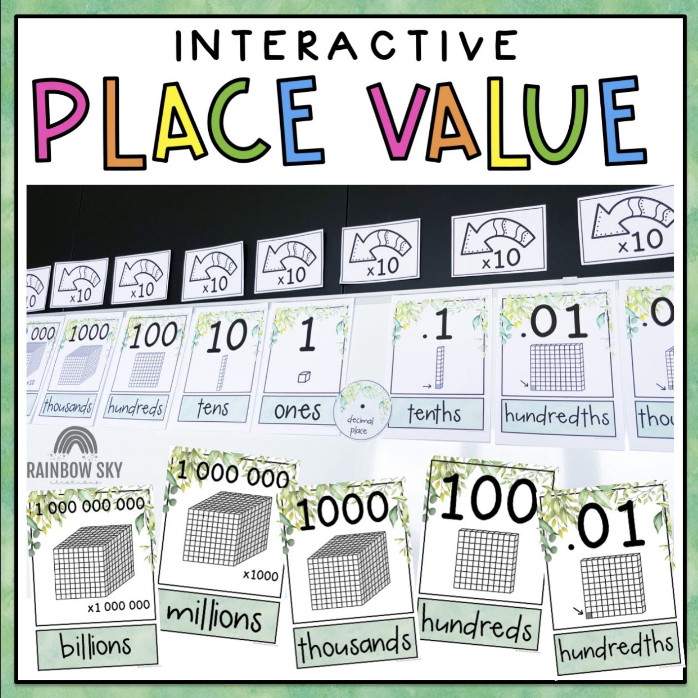 Place Value Chart | Interactive Place Value Posters | Eucalyptus Theme