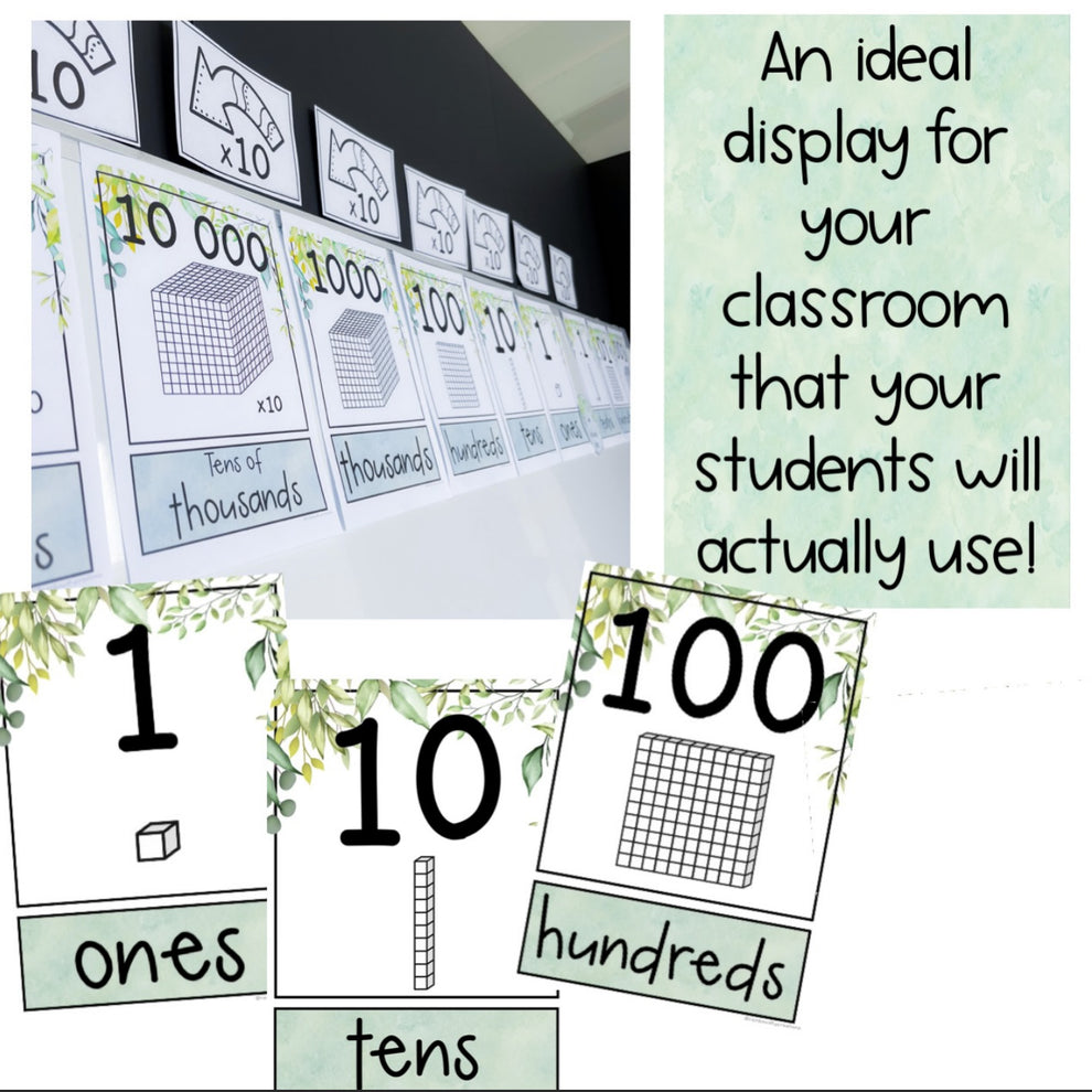 Place Value Chart - Interactive Place Value Posters (Eucalyptus Theme ...