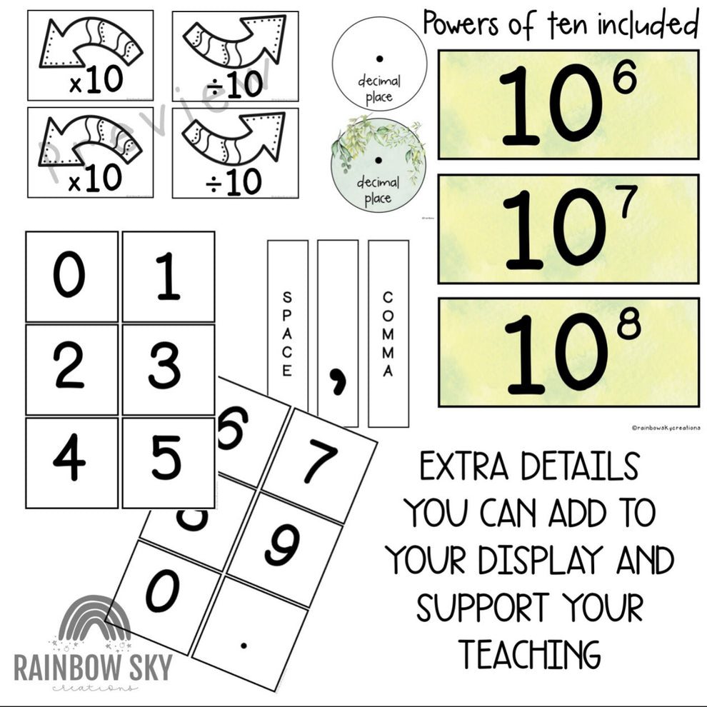 Place Value Chart - Interactive Place Value Posters (Eucalyptus Theme ...
