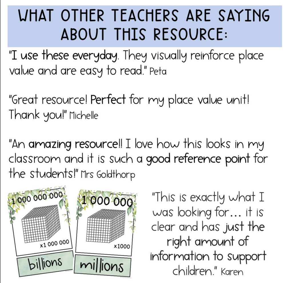 Place Value Chart - Interactive Place Value Posters (Eucalyptus Theme ...