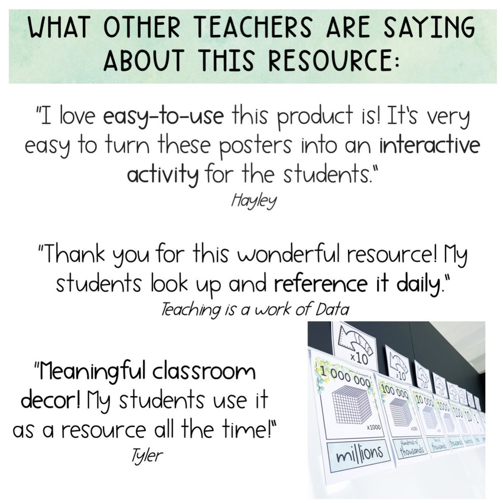 Place Value Chart - Interactive Place Value Posters (Eucalyptus Theme ...