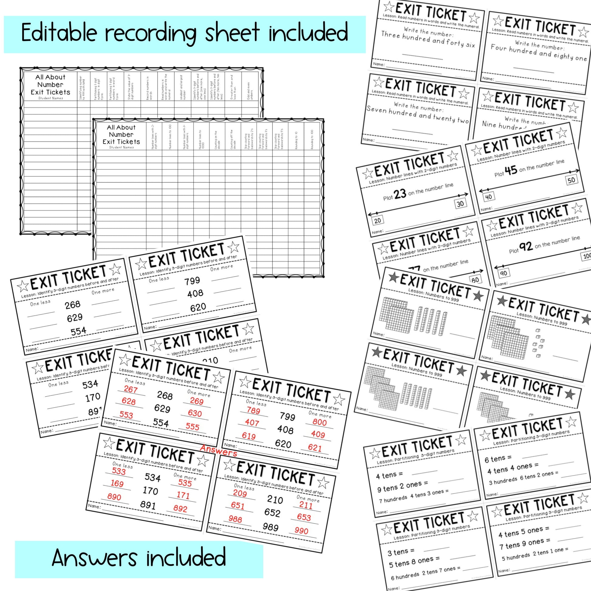 Math Exit Tickets | Math Exit Slips | Math Assessment | Number Sense Grade 2