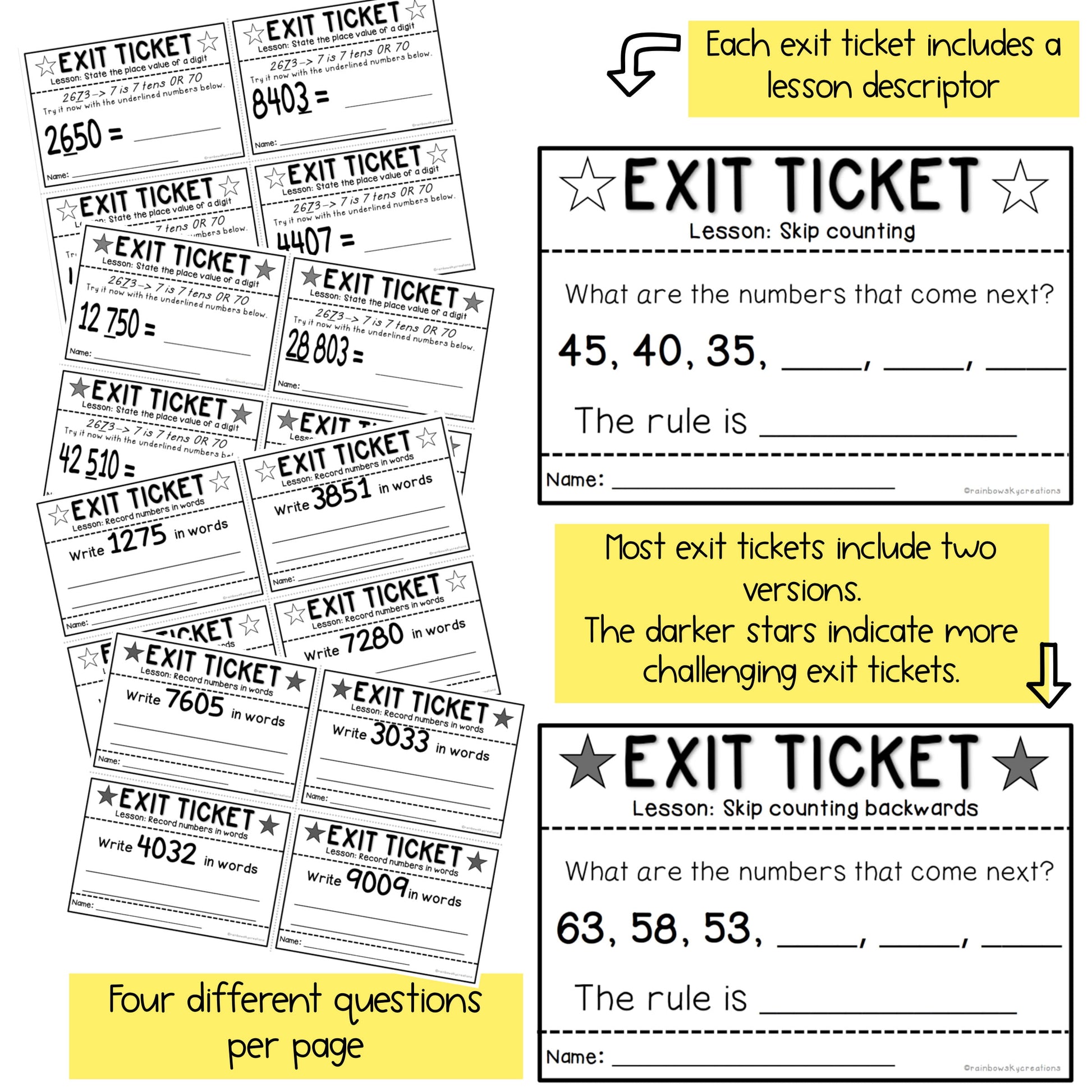 Math Exit Tickets | Exit Slips | Math Assessment | Number Sense Grade 3