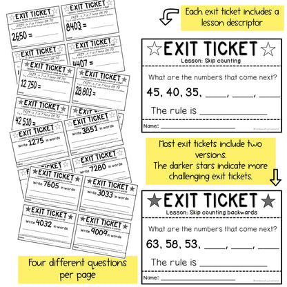 Math Exit Tickets | Exit Slips | Math Assessment | Number Sense Grade 3