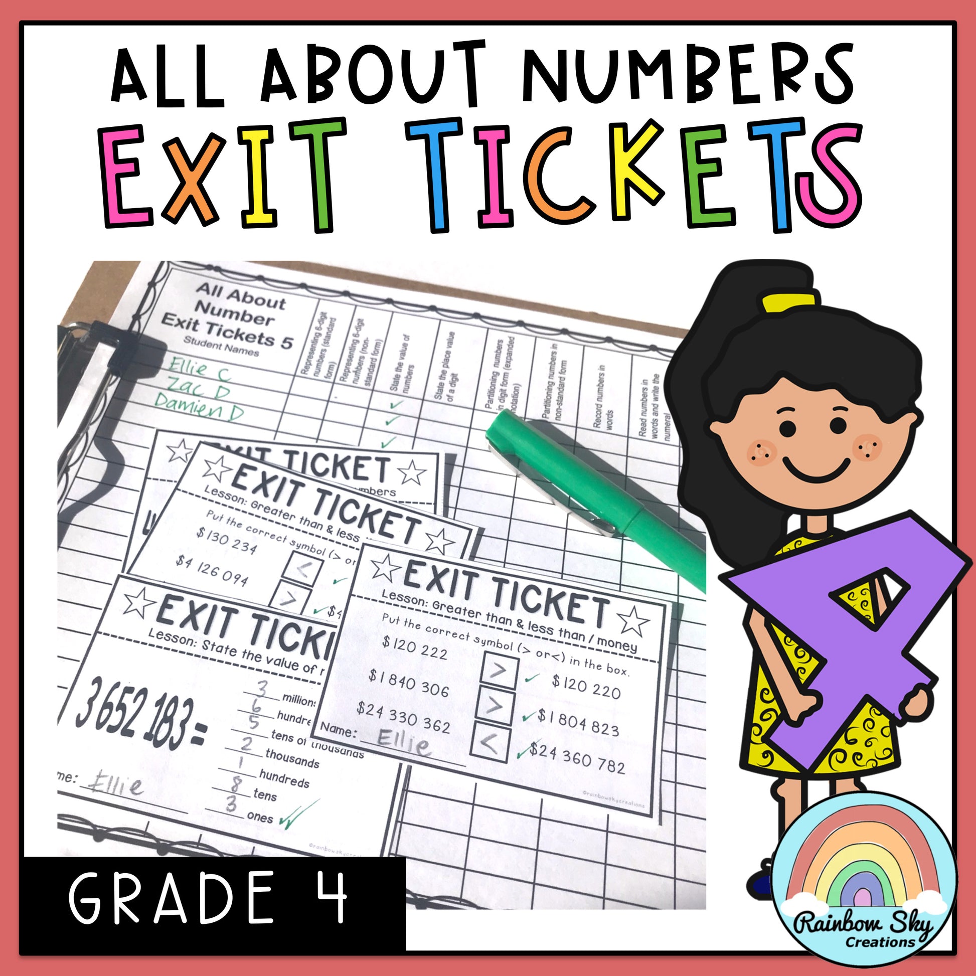 Math Exit Tickets | Exit Slips | Math Assessment | Number Sense Grade 4