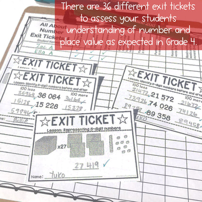 Math Exit Tickets | Exit Slips | Math Assessment | Number Sense Grade 4