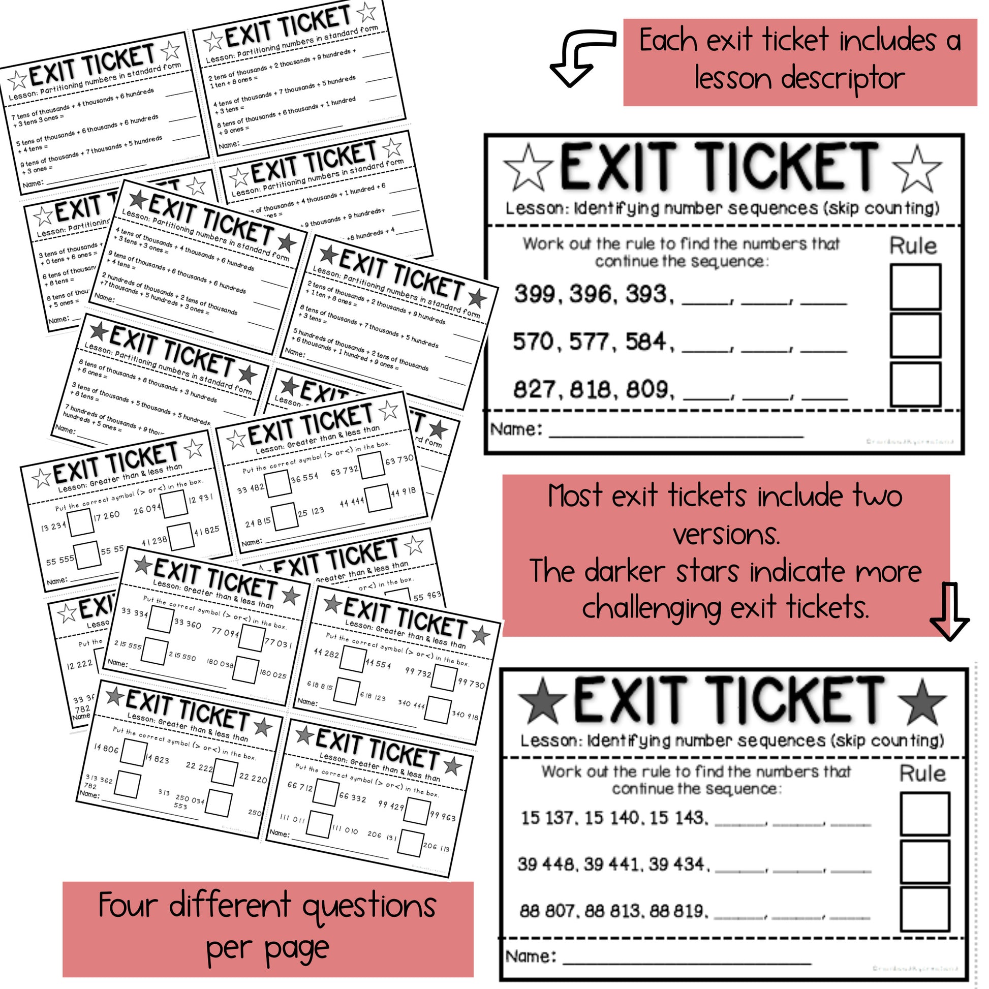 Math Exit Tickets | Exit Slips | Math Assessment | Number Sense Grade 4