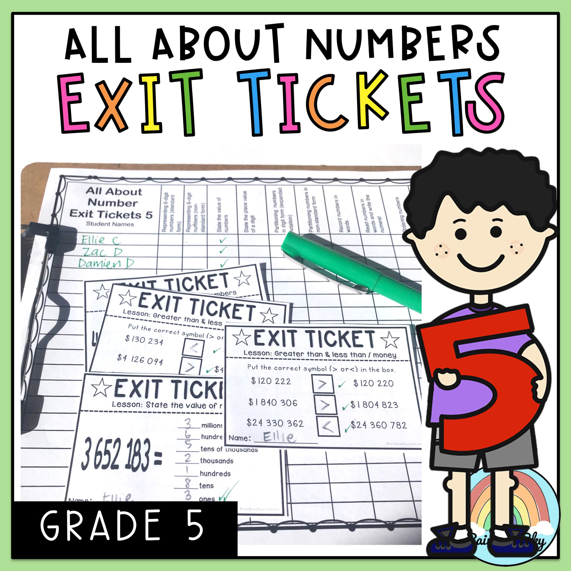 Math Exit Tickets | Exit Slips Assessment | Number Sense Grade 5