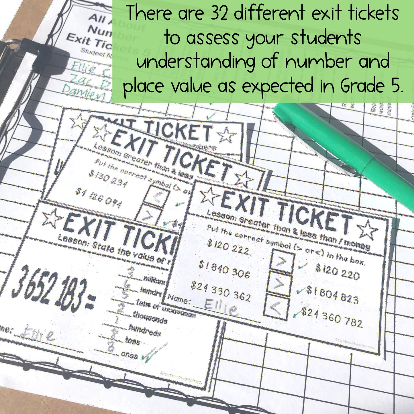 Math Exit Tickets | Exit Slips Assessment | Number Sense Grade 5