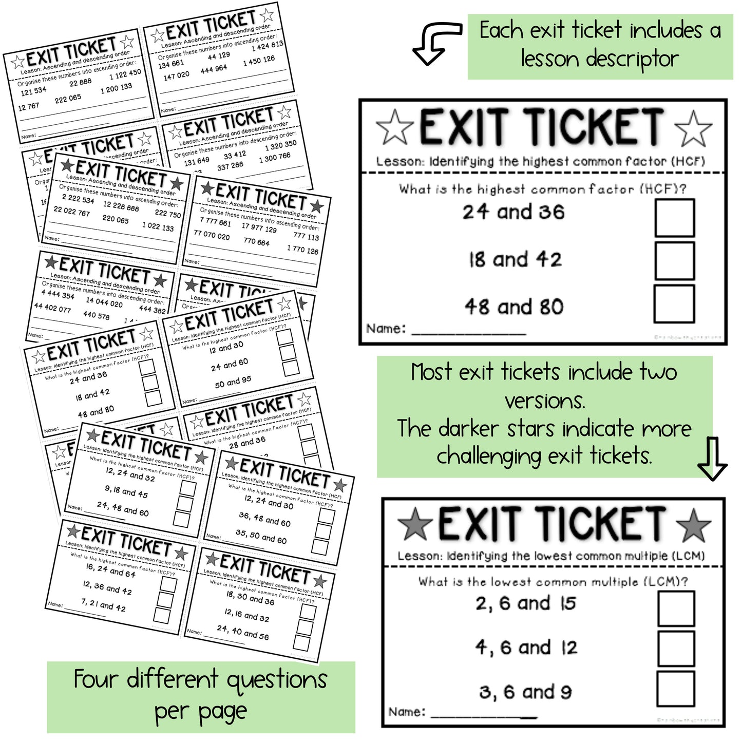 Math Exit Tickets | Exit Slips Assessment | Number Sense Grade 5