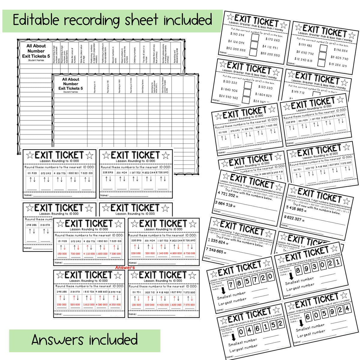 Math Exit Tickets | Exit Slips | Math Assessment | Number Sense | Grad ...