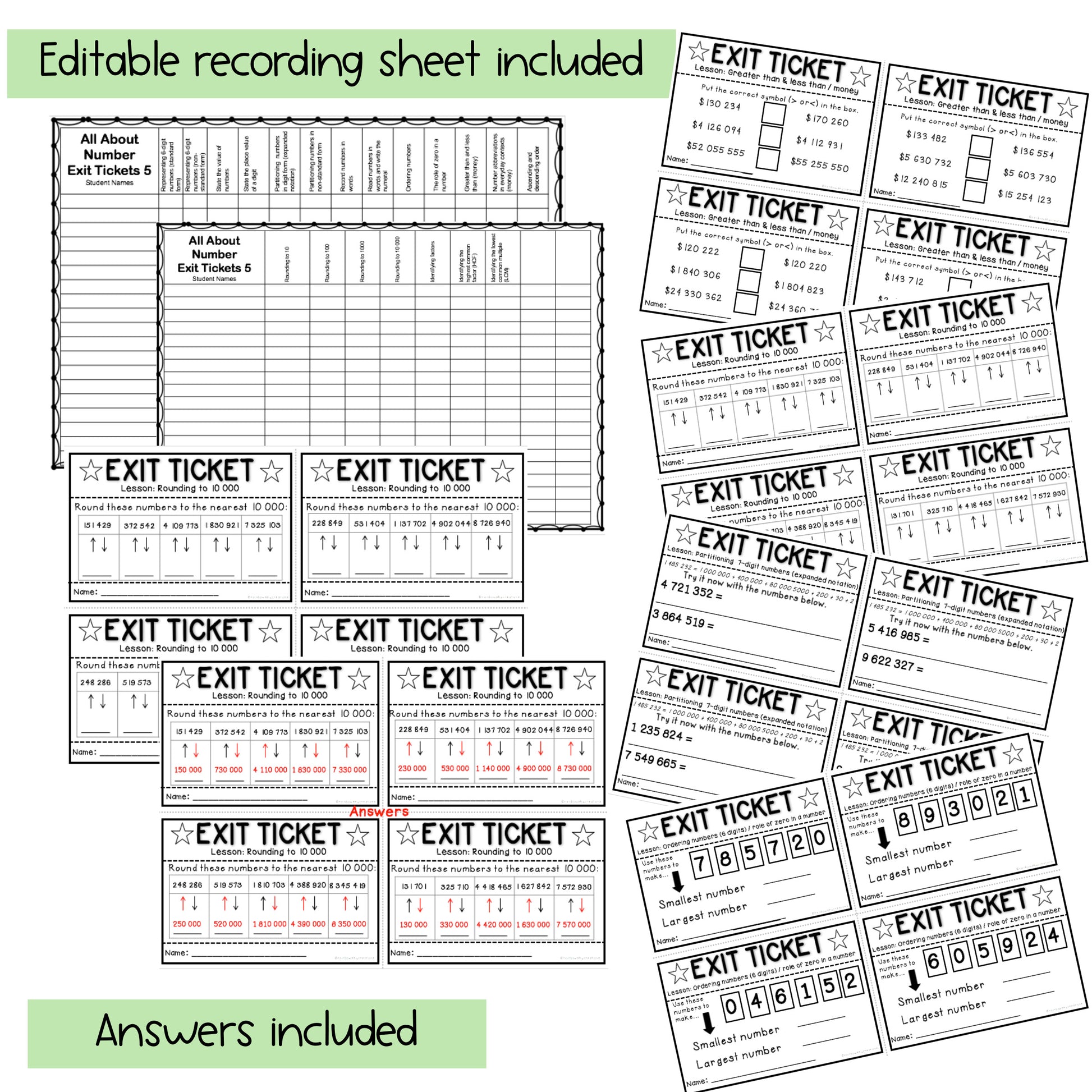 Math Exit Tickets | Exit Slips Assessment | Number Sense Grade 5