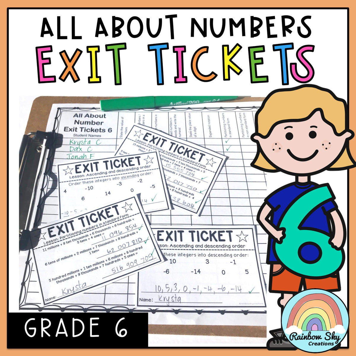 Exit Number Generator Math Number Exit Tickets - Math Assessment (Grade 6) – Rainbow Sky ...