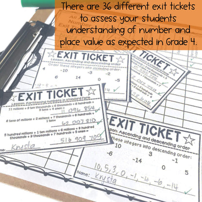 Math Exit Tickets | Exit Slips Assessment | Number Sense Grade 6