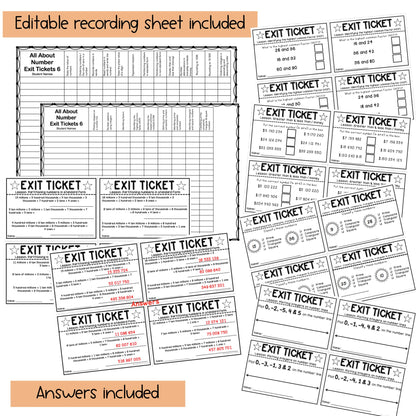 Math Exit Tickets | Exit Slips Assessment | Number Sense Grade 6