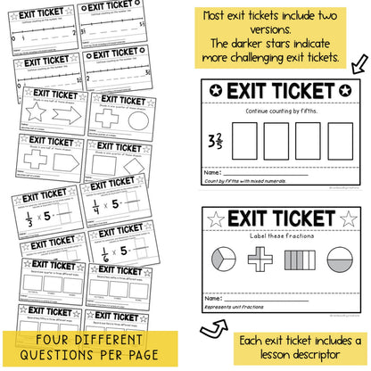 Fractions Exit Tickets | Math Exit Slips | Fractions Test Prep