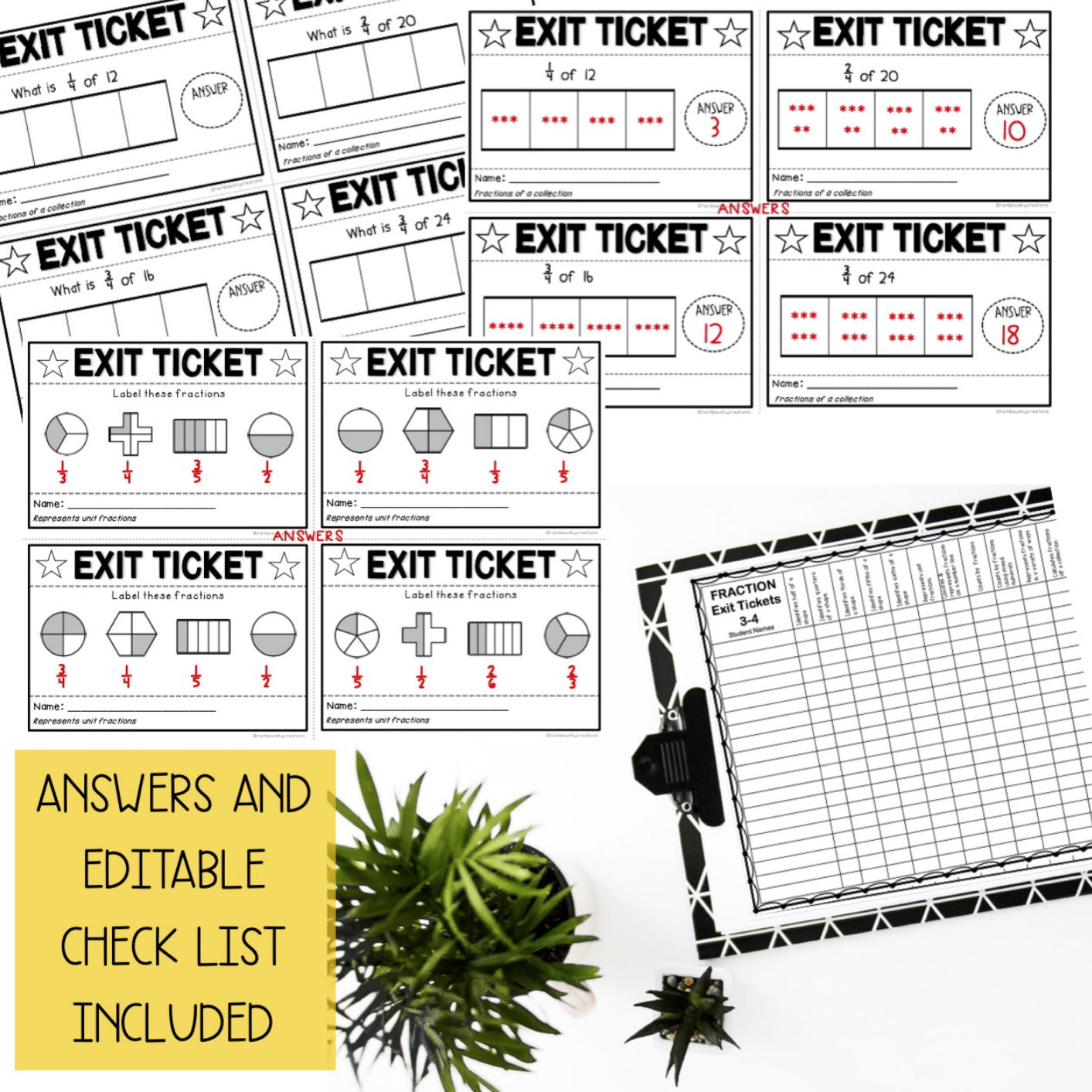 Fractions Exit Tickets | Math Exit Slips | Fractions Test Prep