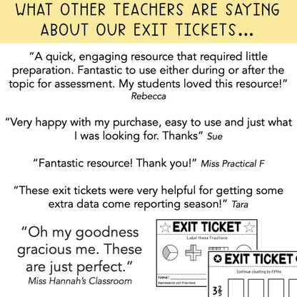 Fractions Exit Tickets | Math Exit Slips | Fractions Test Prep