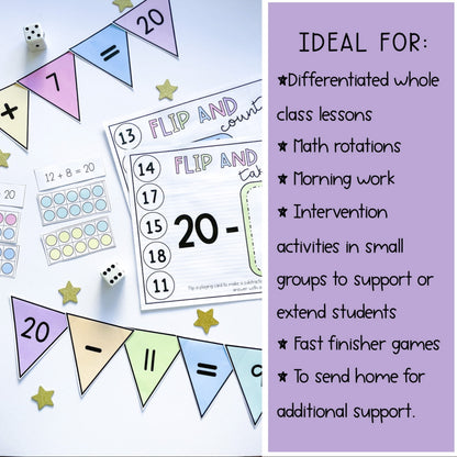 Friends of 20 Games | Addition and Subtraction Math Centers