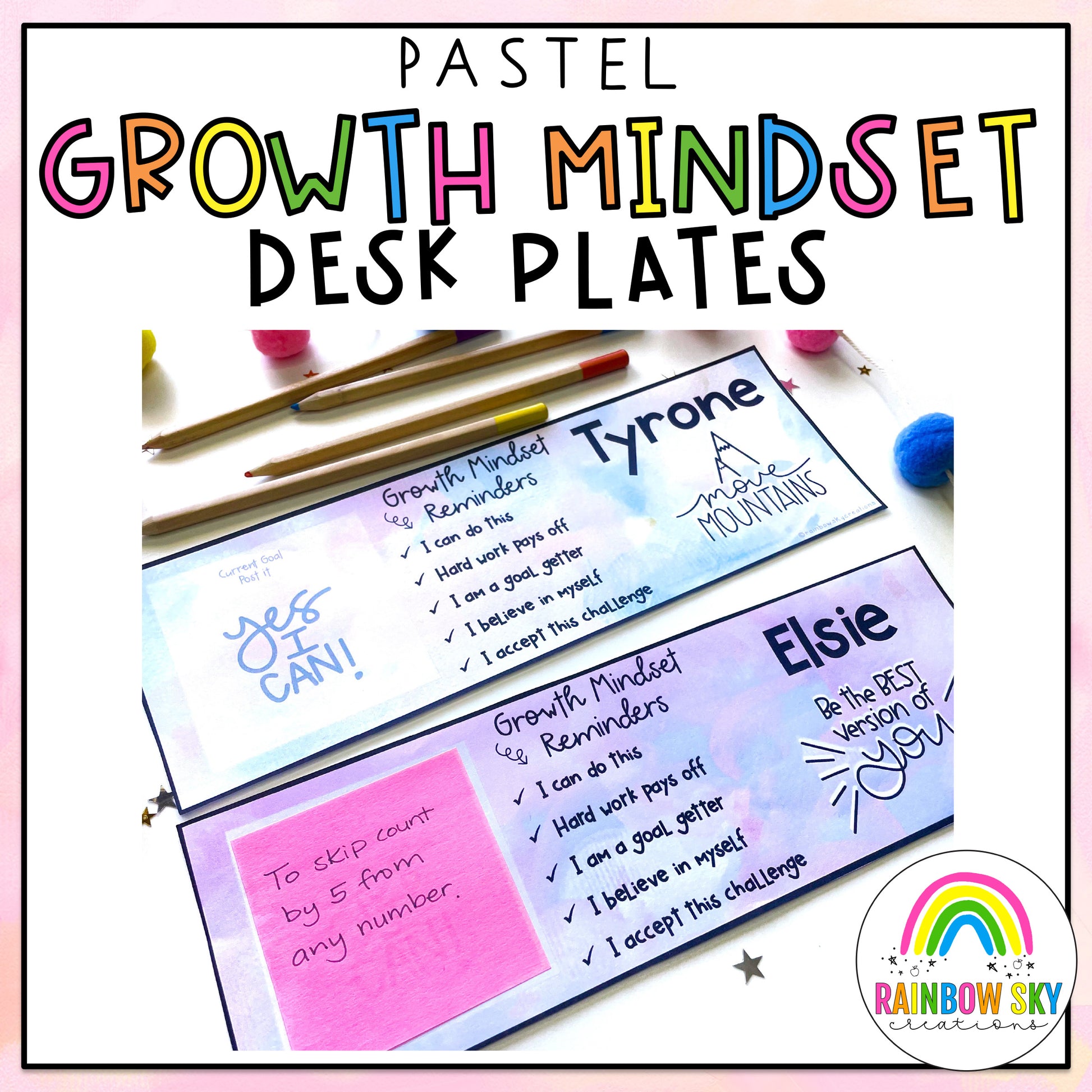 Growth Mindset Editable Desk Name Tags | Pastel Theme