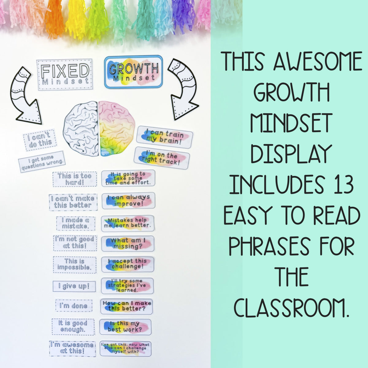 Growth Mindset Bulletin Board Display (Splash Rainbow Theme) – Rainbow ...