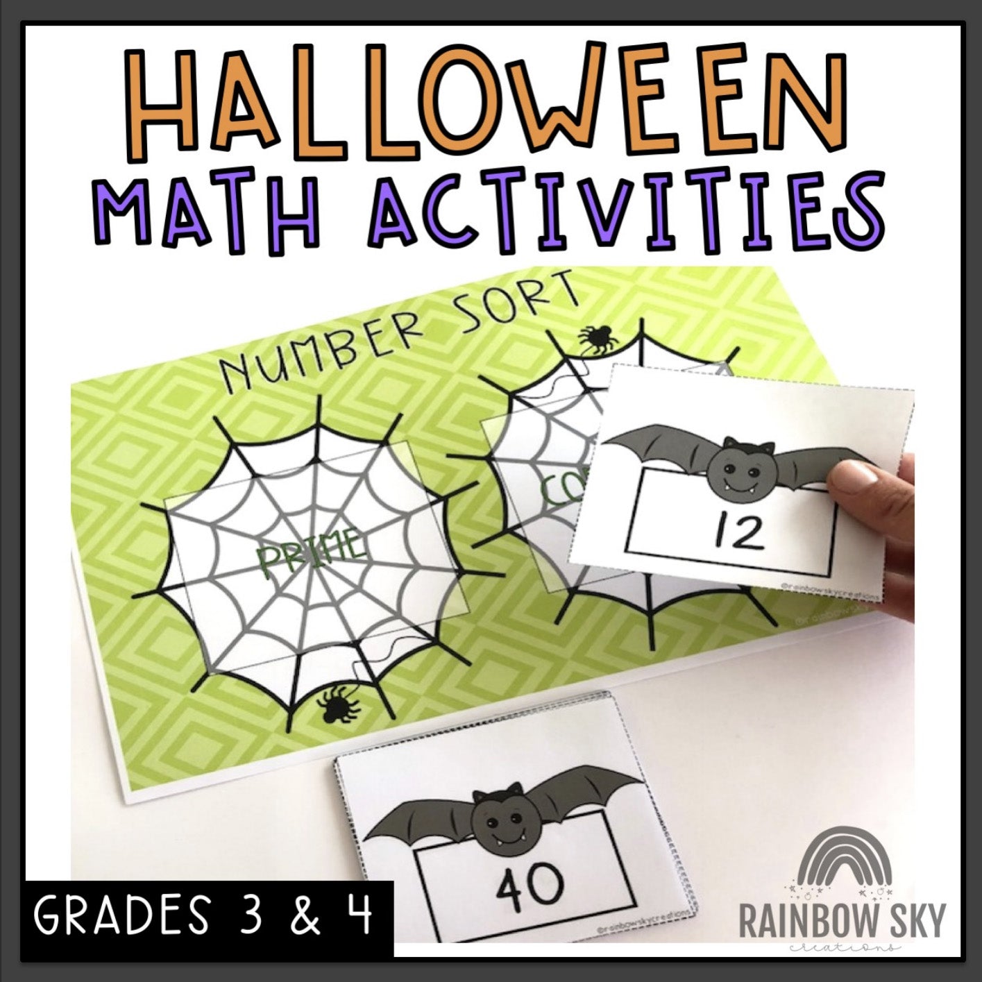 No Prep Halloween Math Center Pack | October Math | Grades 3-4