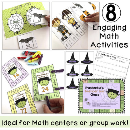 No Prep Halloween Math Center Pack | October Math | Grades 3-4