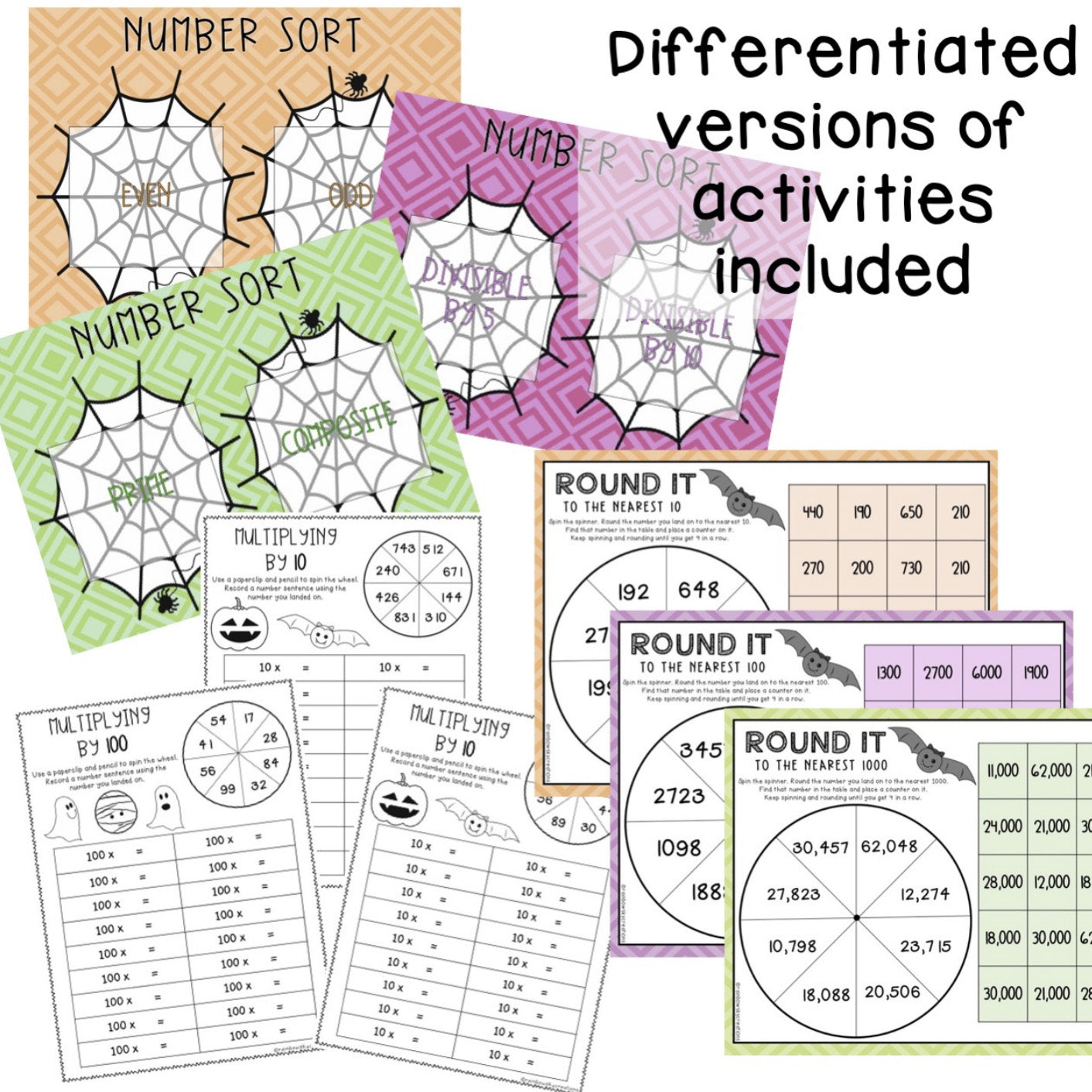 No Prep Halloween Math Center Pack | October Math | Grades 3-4