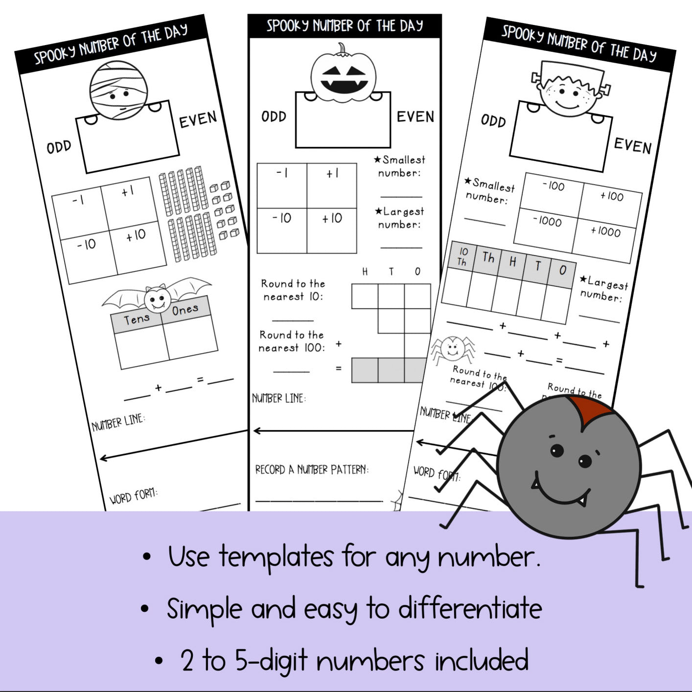 Halloween Number of the Day Templates [Number Sense up to 5 digit numbers]